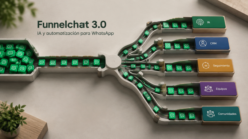 Funnelchat 3.0: sistema visual de IA, CRM y automatización para organizar conversaciones de WhatsApp