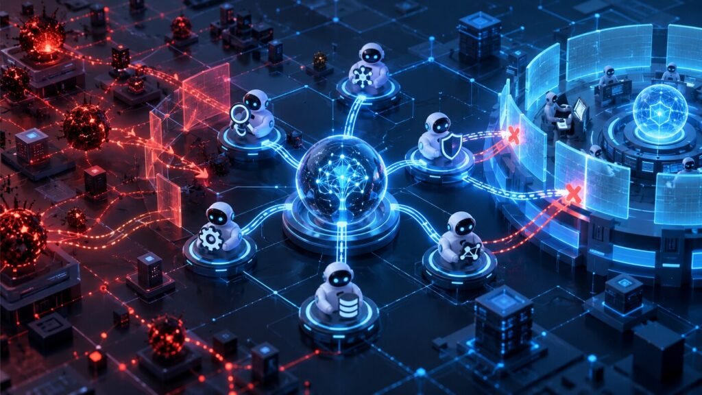 Agentes de inteligencia artificial coordinan rutas de ataque mientras defensas digitales bloquean la intrusión