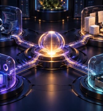 Orquestador central coordinando cuatro agentes de IA especializados dentro de sandboxes aislados