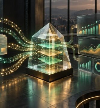 Fuentes de datos empresariales convergen en un agente analítico que genera paneles interactivos