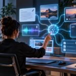 Profesional coordinando texto, imagen, vídeo, audio, código y automatización con inteligencia artificial en Domina la IA