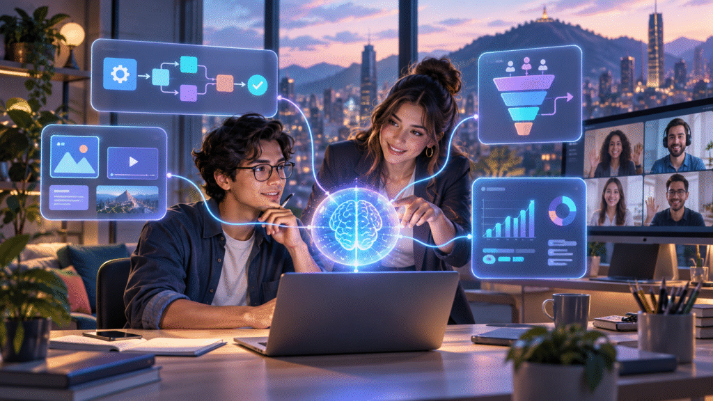 Emprendedores conectando inteligencia artificial, automatización y marketing digital en la Inmersión EmprendeIA