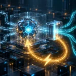 Núcleo de inteligencia artificial conectado a herramientas mediante un proxy y un bucle luminoso de recompensa