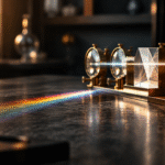 Lentes y prisma de vidrio iluminados sobre una mesa oscura como metáfora del aprendizaje y la comprensión de la inteligencia artificial