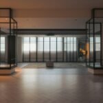 Arquitectura moderna con particiones de cristal y luz cálida que simboliza el acceso autorizado de agentes de inteligencia artificial a servicios empresariales
