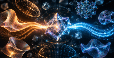 Representación abstracta de IA y matemáticas colaborando en problemas de investigación abiertos