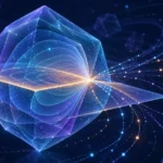 Cuerpo convexo multidimensional atravesado por un plano luminoso que representa la conjetura KLS y la búsqueda matemática asistida por IA
