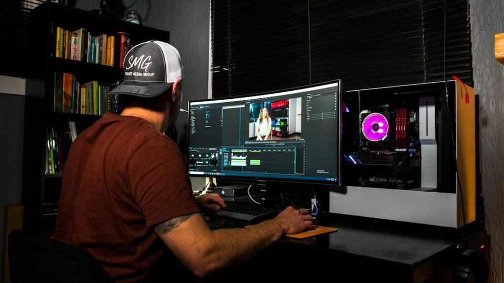 Creador de contenido trabajando en la edición de vídeos para Reels, Shorts y anuncios