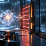 Investigadora supervisa un agente de inteligencia artificial aislado tras una barrera de seguridad durante una prueba de ciberseguridad