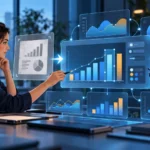 Analista revisa gráficos de datos creados por un agente de inteligencia artificial con Flint Interactive