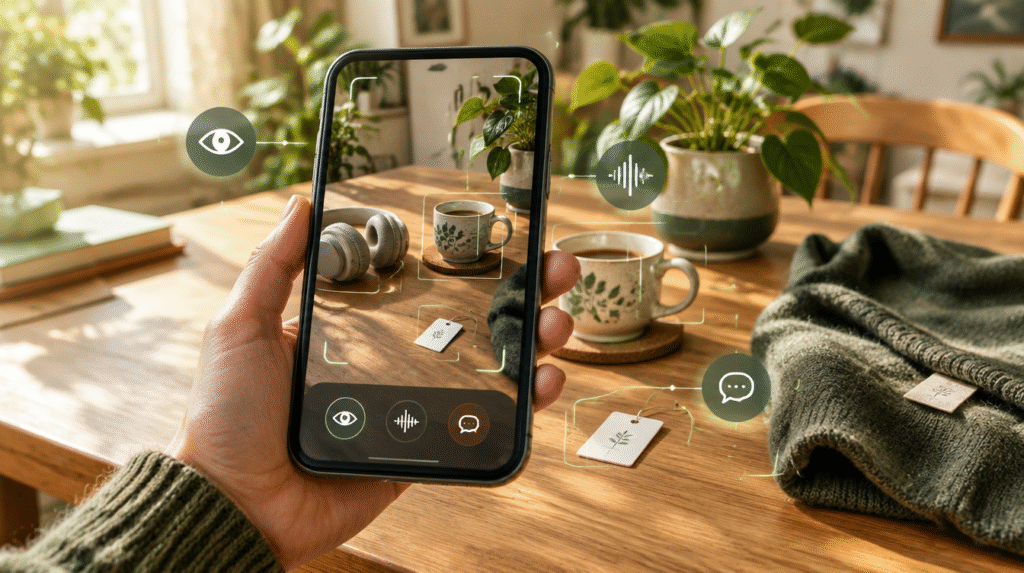 Móvil usando visión artificial para describir objetos cotidianos con asistencia visual y de voz