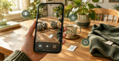 Móvil usando visión artificial para describir objetos cotidianos con asistencia visual y de voz