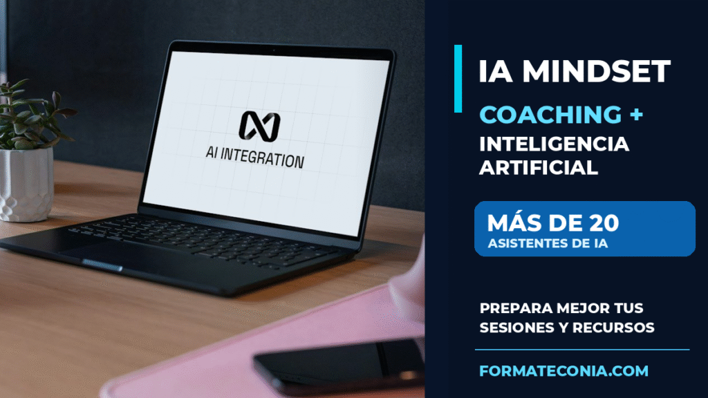 IA Mindset para coaches: banner original de FórmateConIA con herramientas de inteligencia artificial y más de 20 asistentes