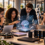 Equipo de ingenieros colaborando en el despliegue de sistemas de inteligencia artificial empresarial