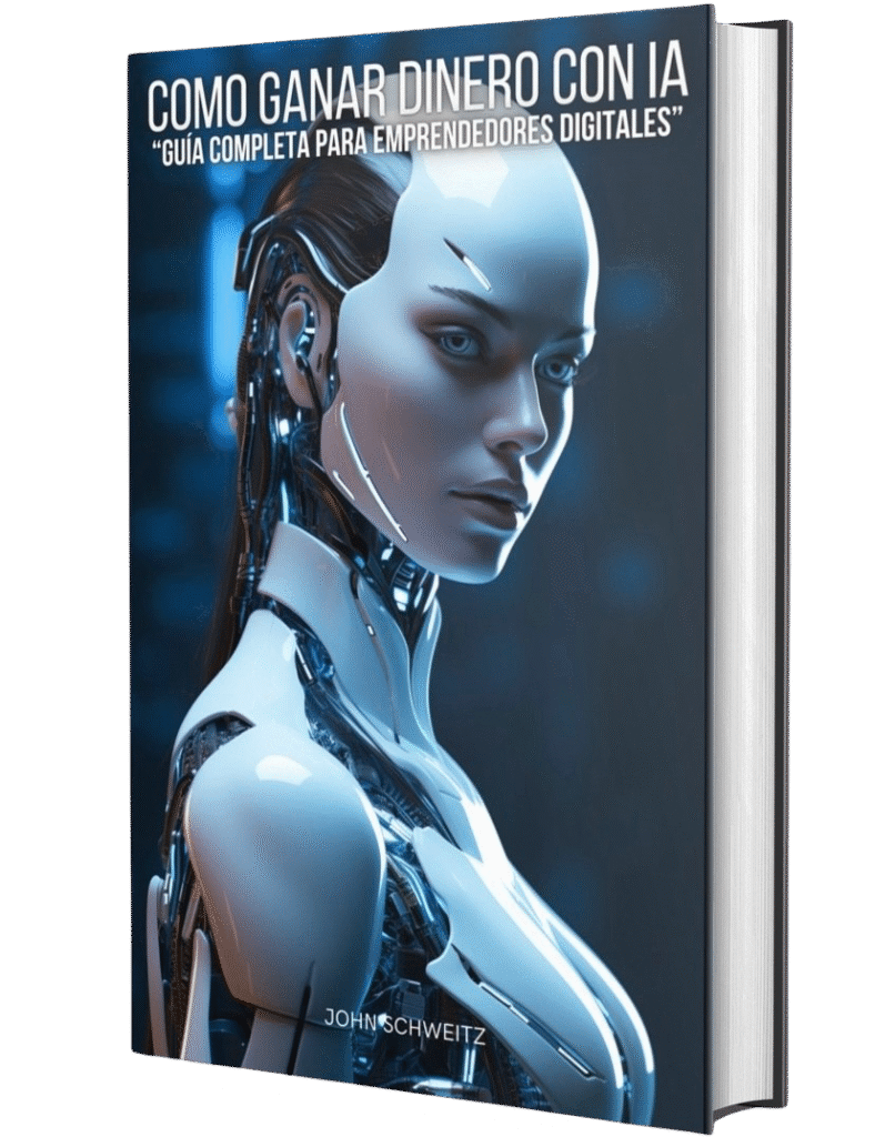 Portada azul del ebook Cómo ganar dinero con inteligencia artificial, guía para emprendedores digitales, de John Schweitz