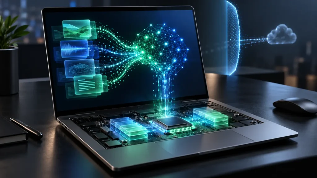 Portátil con chip de inteligencia artificial local, memoria unificada y flujo de datos protegido frente a la nube
