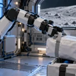Brazo robótico trasladando una bolsa médica dentro de un módulo espacial para una prueba de asistencia en misiones a la Luna y Marte