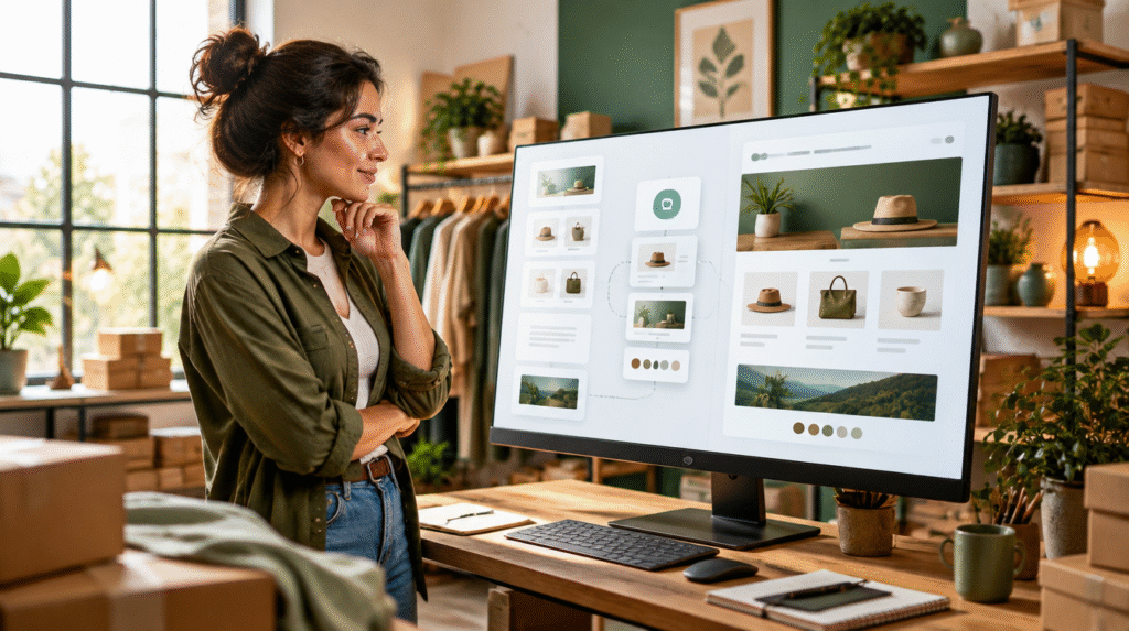 Persona creando una tienda online con ayuda de inteligencia artificial conversacional
