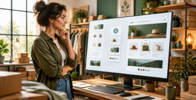 Persona creando una tienda online con ayuda de inteligencia artificial conversacional