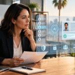 Profesional revisando una decisión automatizada de IA en un entorno laboral de California