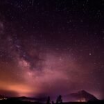 Vía Láctea sobre el paisaje nocturno en tonos púrpura, fotografía ilustrativa del artículo sobre el mapa ultravioleta del cielo creado con Claude Science. No es una imagen del mapa científico.