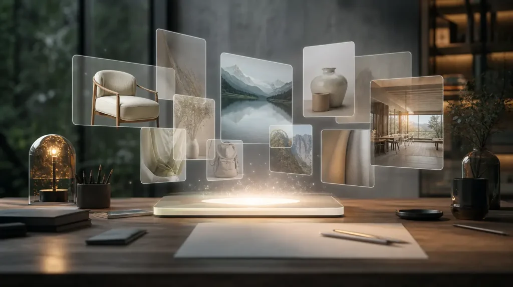 Composición editorial sobre anuncios visuales y generación de imágenes con inteligencia artificial